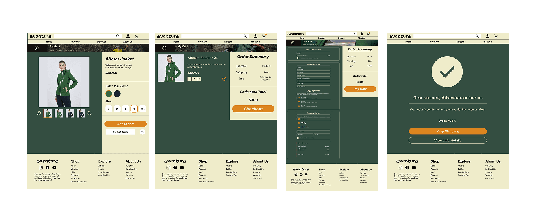 Aventura final prototype screens